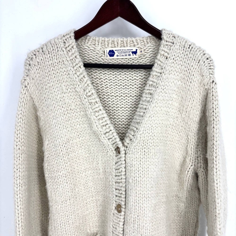 Industry Of All Nations Undyed Alpaca Hand-Knit‎ Cardigan Size Medium Heavy Horn - Picture 4 of 7